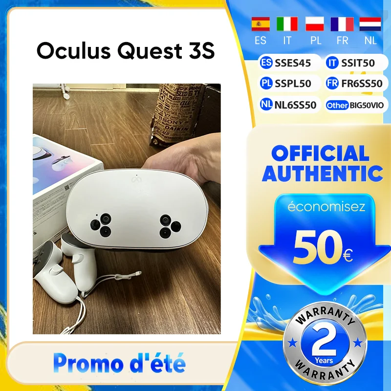 Original Quest 3S 8 Go de RAM + 128 Go de stockage, écran haute fidélité couleur 773 PPI, affichage 120 Hz, batterie 4324 mAh 2,5 H
