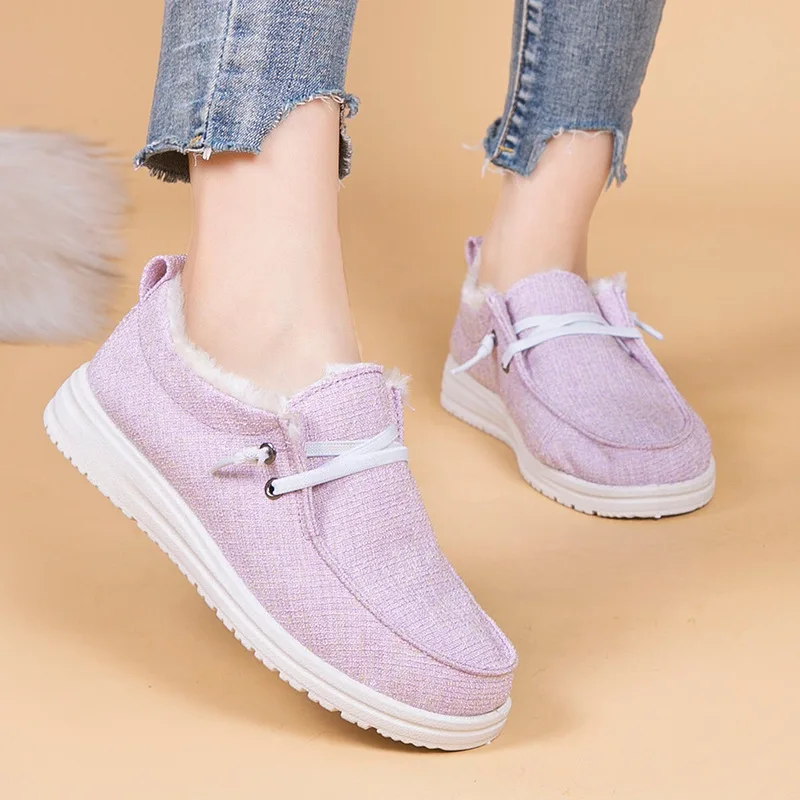 

Women Warm Loafers Winter New Plush Ankle Snow Boots Flats Female Casual Cotton Shoes Ladies Solid Round Toe Sports Shoes