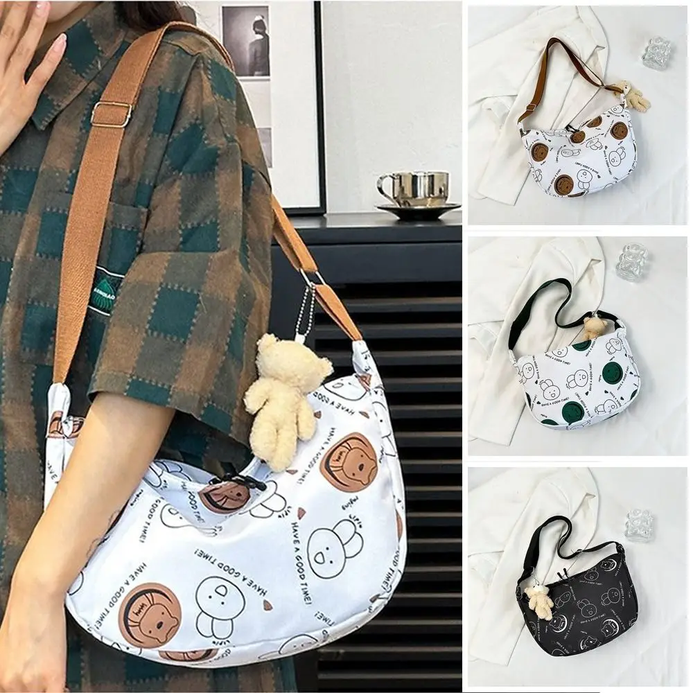 

The New Large Capacity Printed Shoulder Bag Rabbit Print Bear Pendant Crossbody Backpack Waterproof Handbag Party