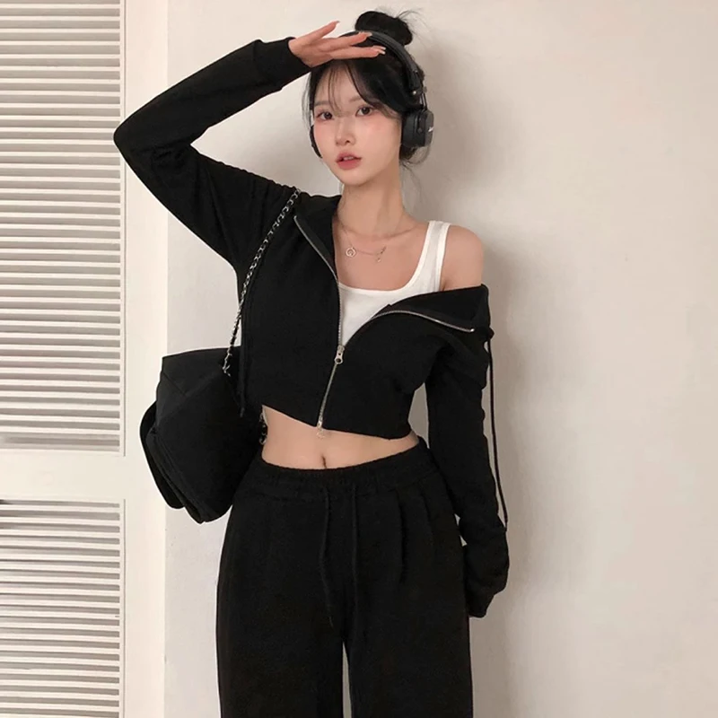 Autumn Niche All-match 2 Piece Sets Hooded Long Sleeve Women Tops + Lace-up High Elastc Waist Casual Pantalones Mujer Suit