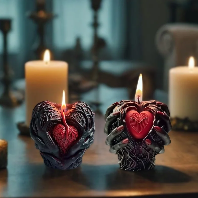 DIY Halloween Heart Candle Silicone Mold Aromatherapy Gypsum Candle holder Epoxy Resin Mold Home Handicrafts Decoration Storage