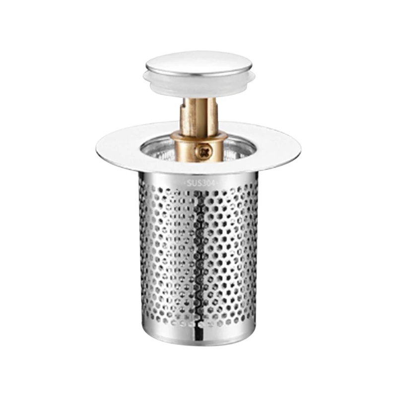 Tapón de fregadero de baño para 1,3-2,1 pulgadas, filtro de drenaje de fregadero con cesta de filtro de acero inoxidable extraíble, receptor de pelo, fácil de usar