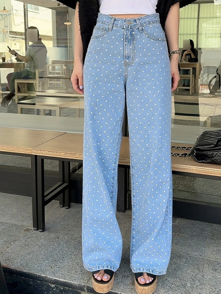 

High Waist Wide Leg Jeans Women's Faionable Versatile Long Pants Korean Sle Loose Design Summer Blue Denim Trousers