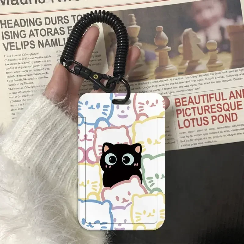 حافظة حامل بطاقات على شكل قطة كرتونية مضحكة للنساء على الموضة الكورية Kawaii Kpop ID حامل بطاقات الصور المحمول حامل بطاقة العامل الحبل
