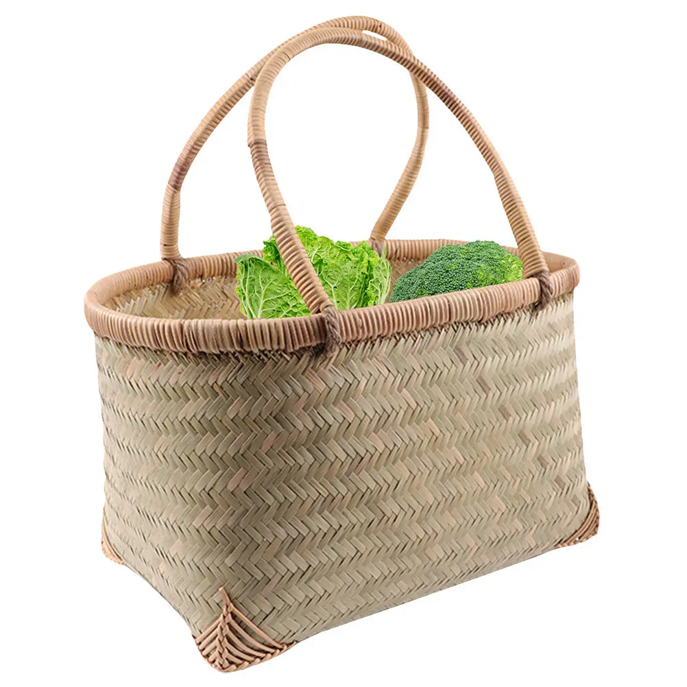 

Плетеная корзина ручной работы 31x21x16см, маленькая бамбуковая корзина для хранения, портативная корзина для фруктов, для покупок, цветов, пикника, свадебного декора, прочная