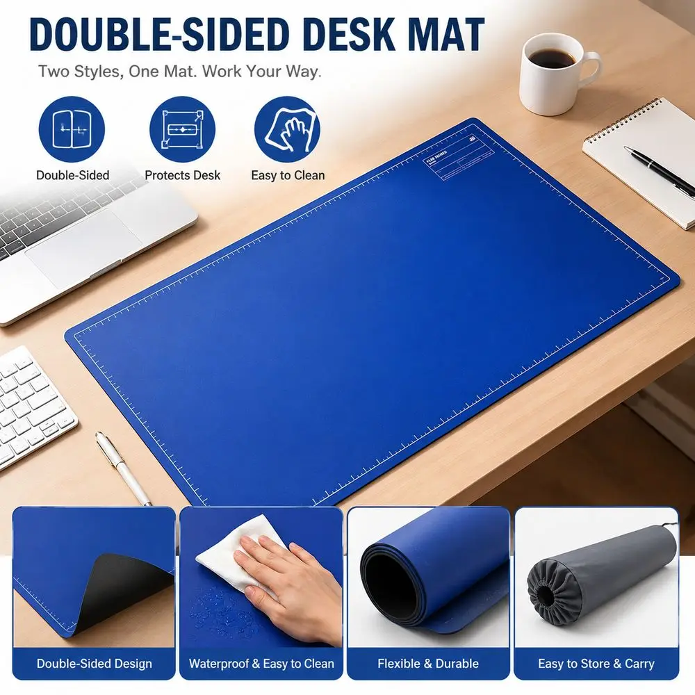 Double-Sided Double-Sided Desk Mat Reusable Blue Drawing Table Mat Portable Rounded Corners Writing Desk Pad Drawing Activities