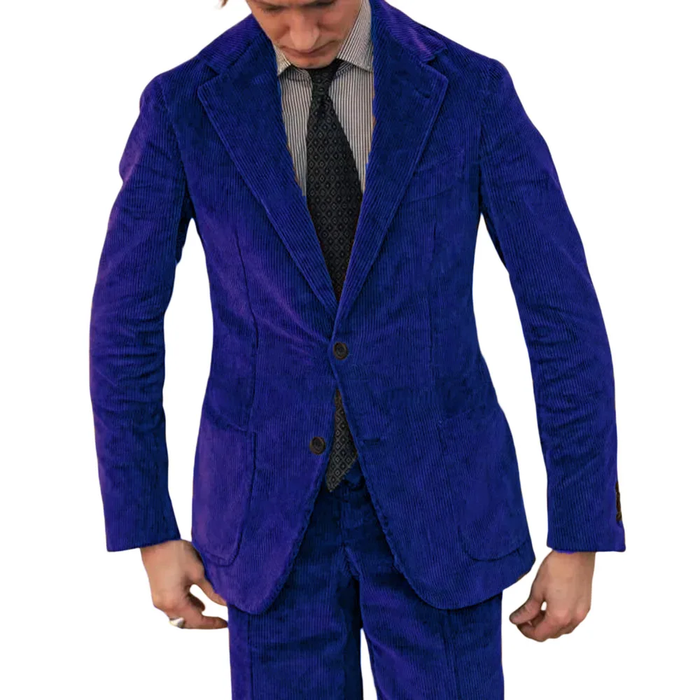 Вельветовые мужские костюмы для деловой вечеринки, комплект из 2 предметов, смокинг для свадьбы, жениха, на заказ, для выпускного, приталенный деловой костюм, куртка с брюками