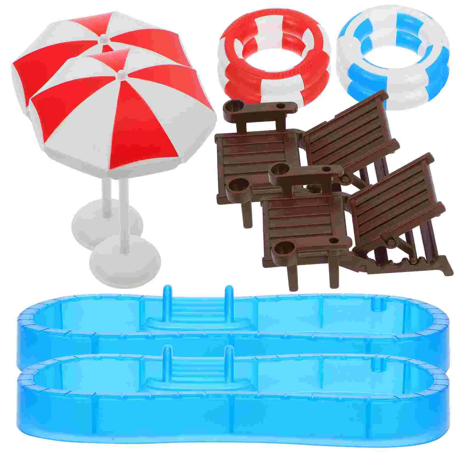 

2 Sets House Beach Chair Miniature Decor Kids Pool Swimming Furniture Model Tiny Ring