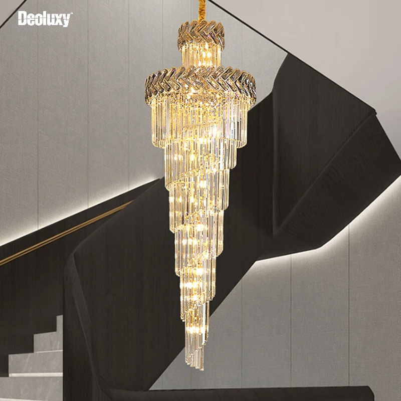 

DEOLUXY Long Chandelier for Staircase Luxury Hall Living Room LED Crystal Lamp Large Modern Home Decor Gold Light Fixture