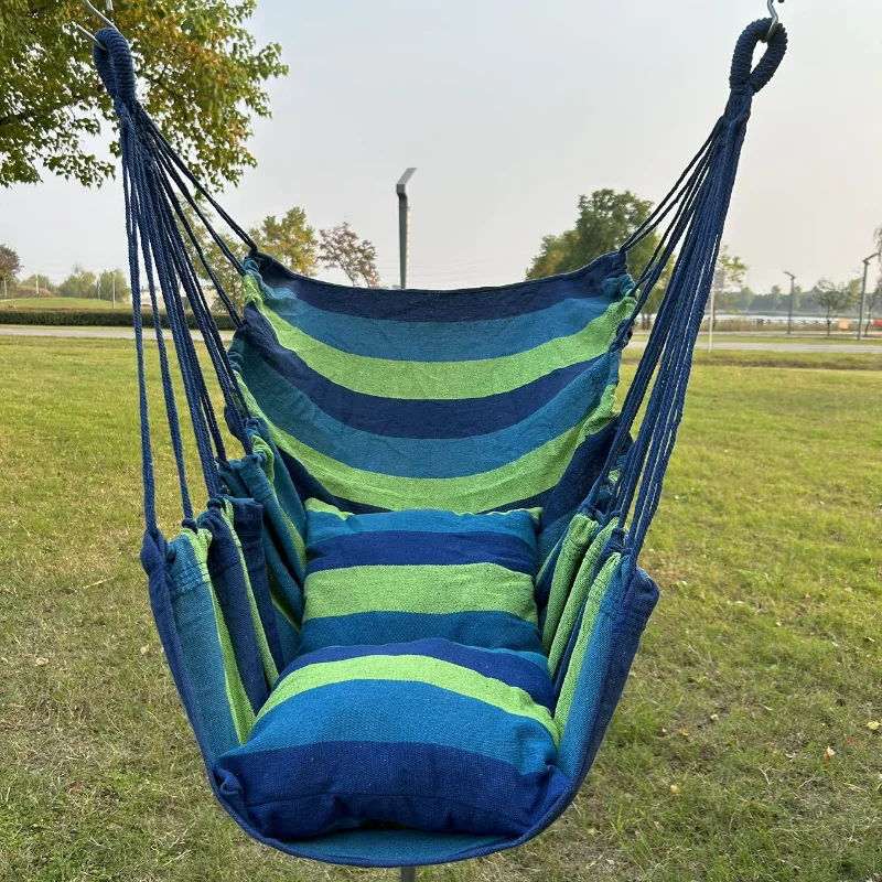 Boho Canvas Hammock Outdoor Furniture Camping Hammock Chair for Garden Patio Camp Stripe Portable Travel Swing Chair Hanging Bed