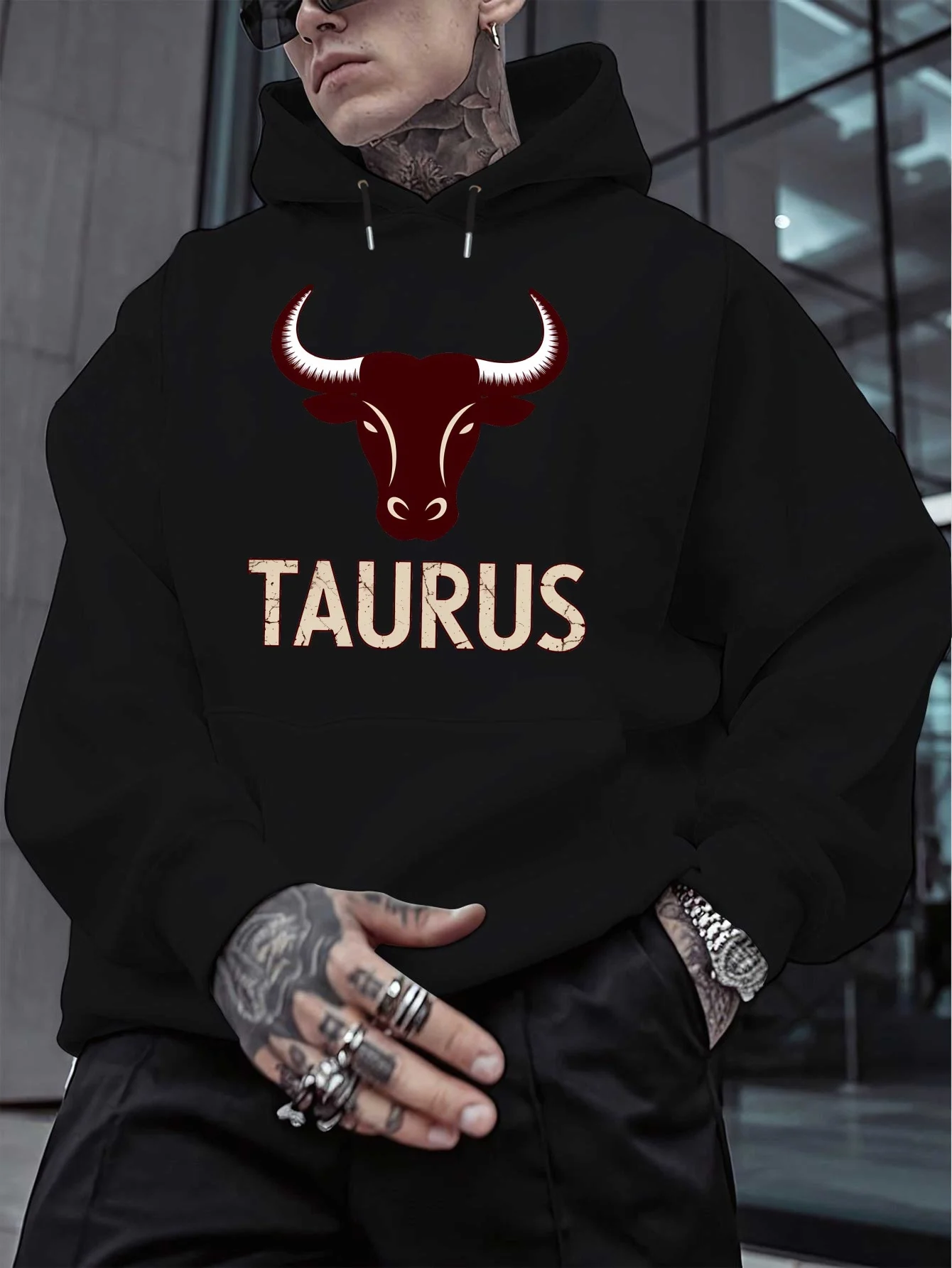 Turtleneck long-sleeved hoodie with cowboy-themed pattern - a casual and relaxed loose-fitting turtleneck shirt with a hood.