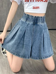 Casual Streetwear Oversized Denim Shorts Mulheres M-5XL 6XL Tamanho Grande Curto Femme Cintura Elástica Solta Perna Larga Jeans Saia Shorts