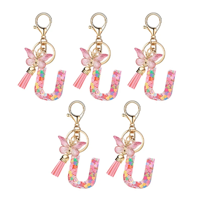 U Style Letter Pendant Pink Cute Initial Keychain Butterfly Keychain Durable Easy To Use