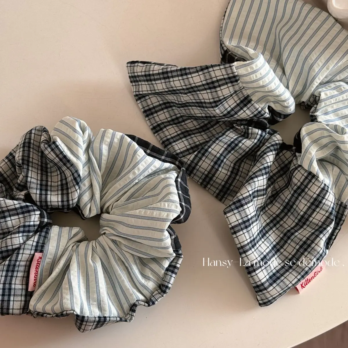 Surface Matching Striped Plaid Handmade Square Scarf Hair Band Fashionable Personalized Ponytail Hair Rope Hair Accessorie