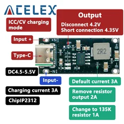 Tipo-c entrada usb de alta corrente 3a polímero ternário bateria de lítio placa de carregamento rápido ip2312 cc/cv modo 5v a 4.2v