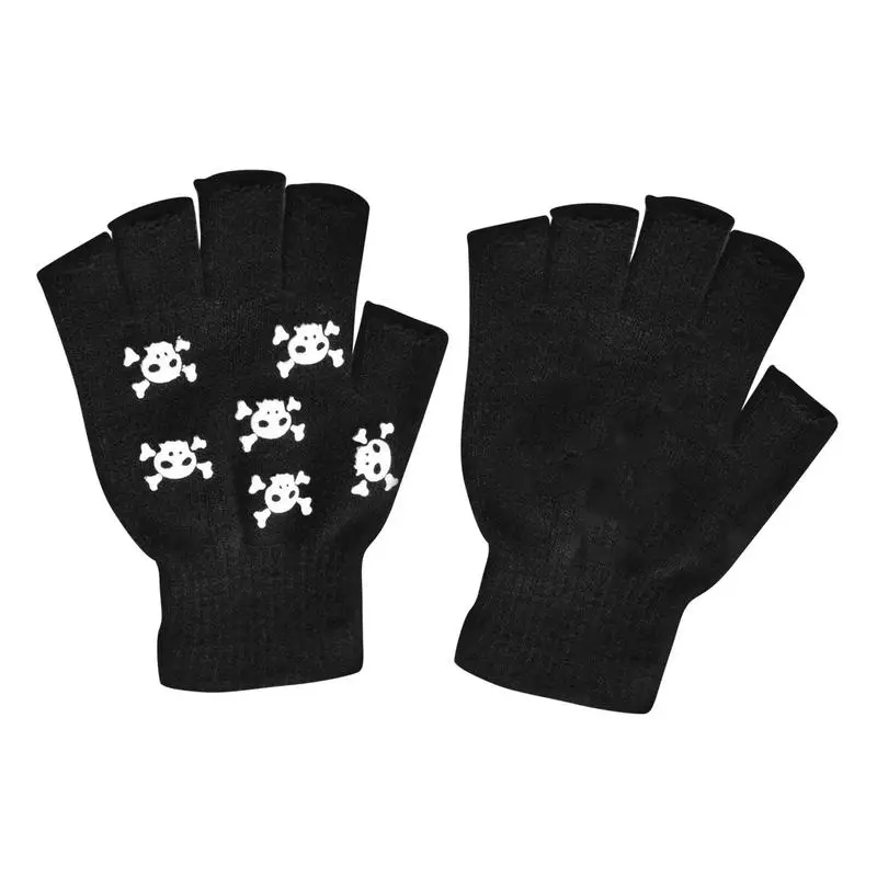 Halloween Skeleton Gloves Glow In The Dark Fingerless Cycling Skull Gloves For Kids Halloween Skeleton Mittens For Running