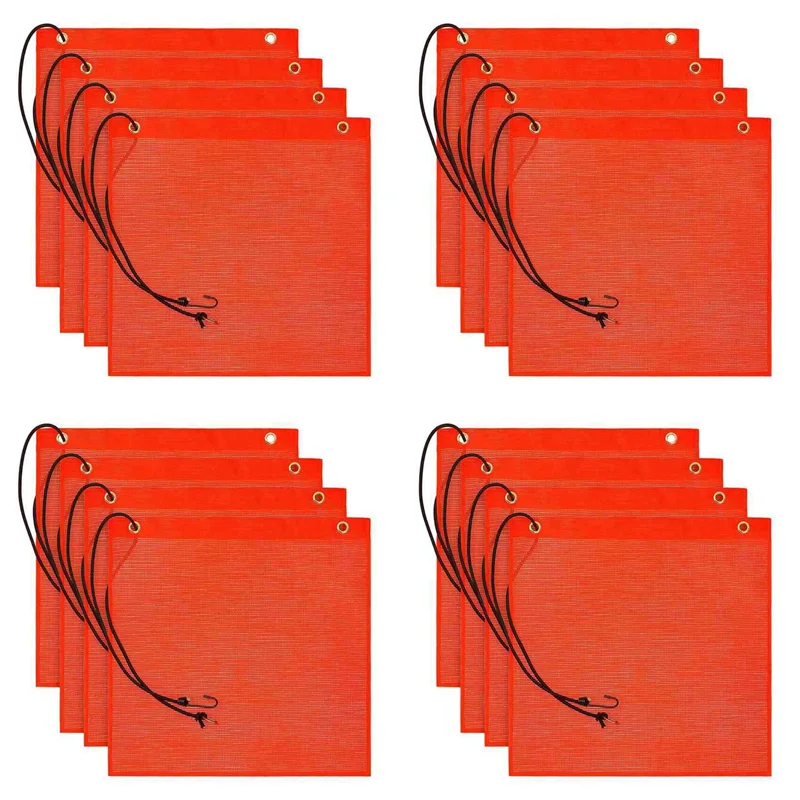 

16Pcs 18X18inch Mesh Safety Flags Orange Warning Flag Bungee Safety Flag Good Visibility Weatherproof Flag With Grommets