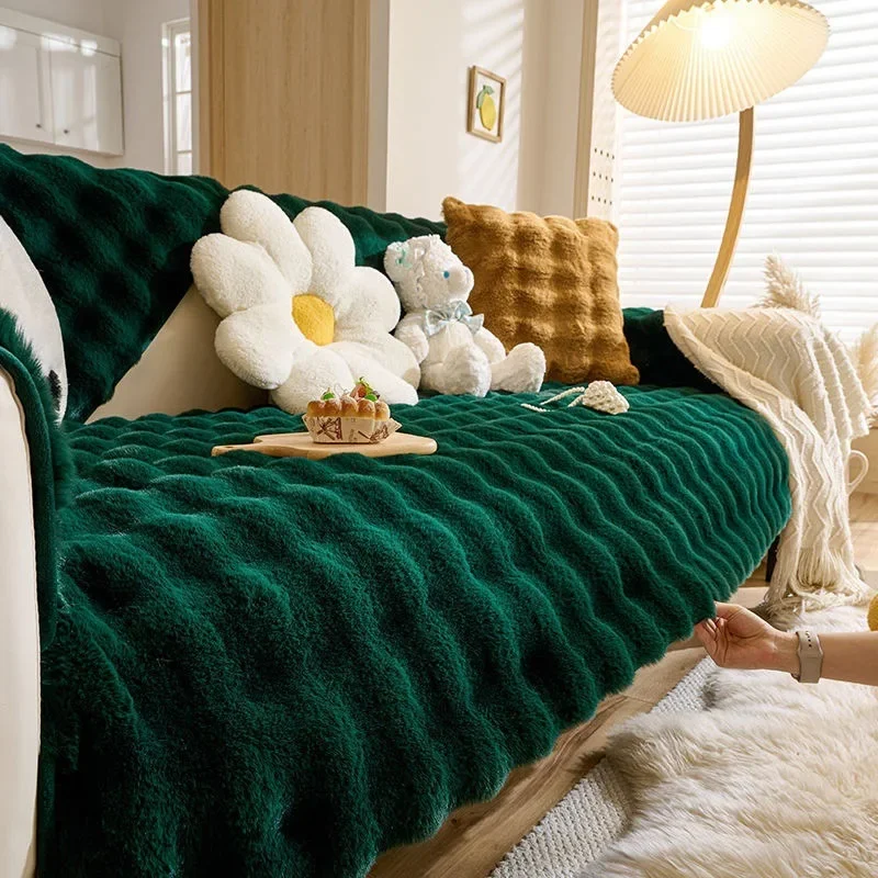 Rabbit Plush Sofa Cushion Wholesale Winter High-grade Plush Cushion Padded Warm Non-slip Sofa Towel