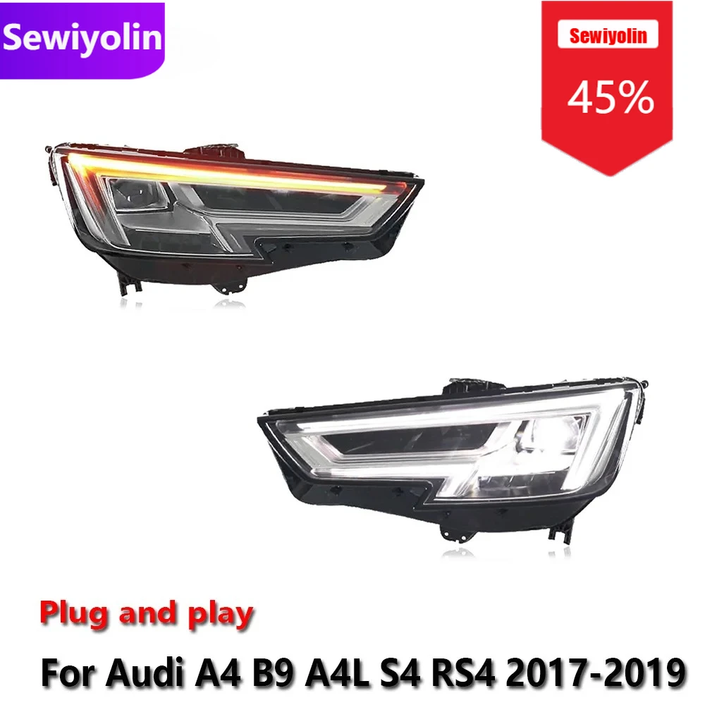 

Автомобильные светодиодные фары DRL в сборе для Audi A4 B9 A4L S4 RS4 2017-2019, противотуманные фары тормоза DRL, указатель поворота Plug And Play
