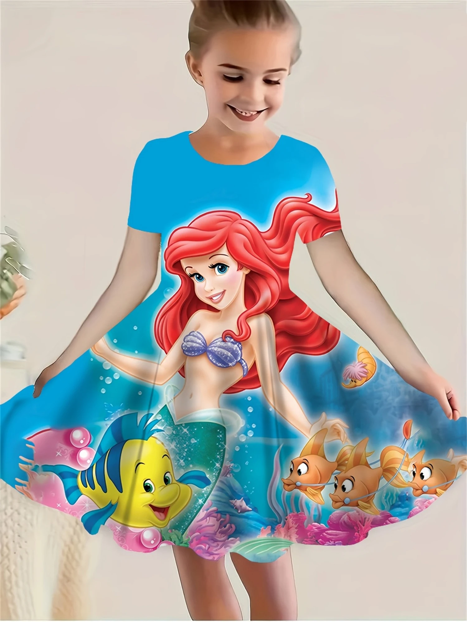 

Ariel The Little Mermaid Princess Dress for Girls Vibrant Cartoon Fish Marine Life Print Girl's Dress Christmas Princess Dress ﻿