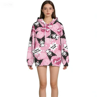 

Худи Hello Kitty в стиле Y2K с ретро-геометрическим принтом, женская свободная толстовка оверсайз, винтажный графический пуловер в стиле Харадзюку 90-х