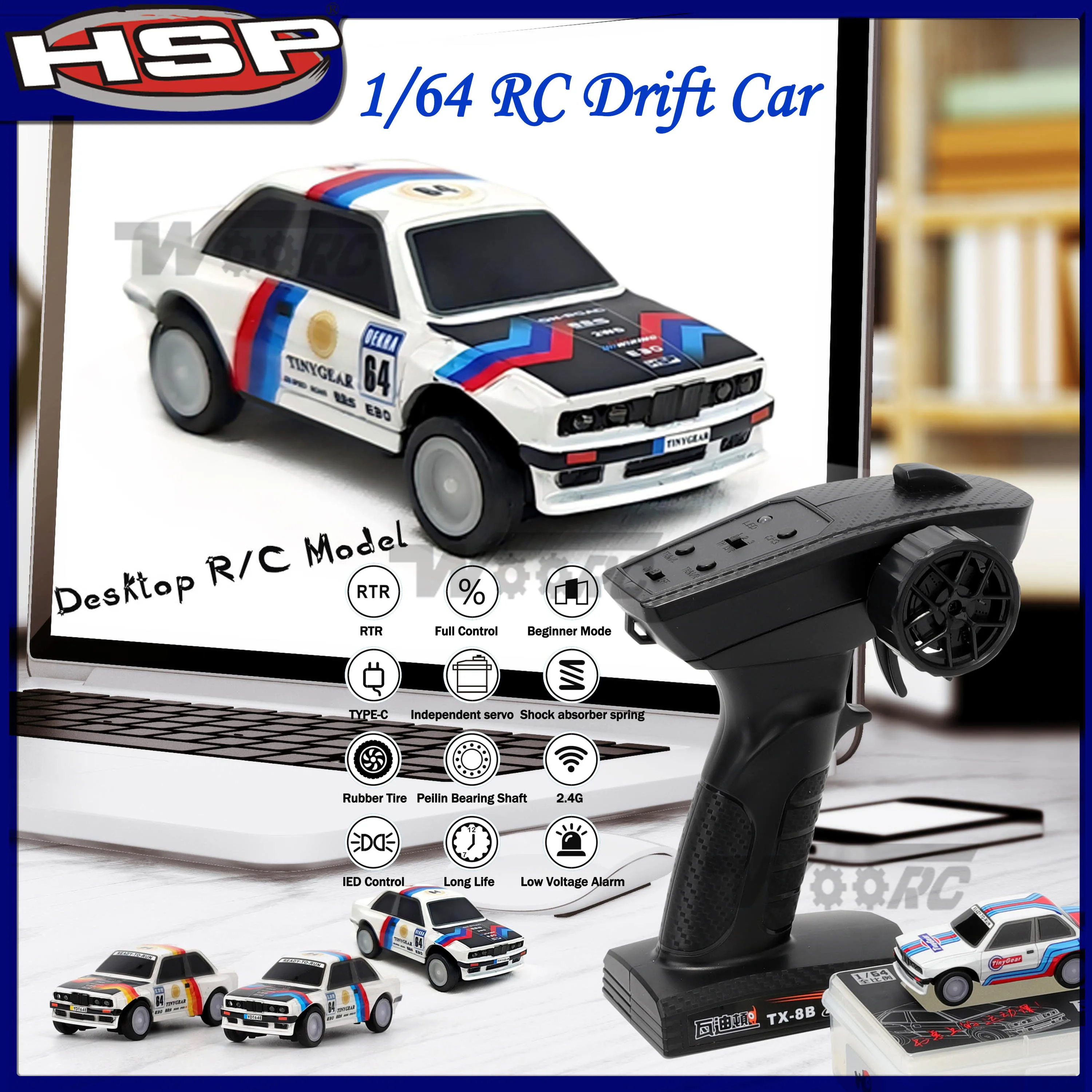HSP 1/64 RC Drift Car 2.4G Remote Control RTR Car Pocket Full Proportional Control Desktop Competition Model Children's Toy Gift