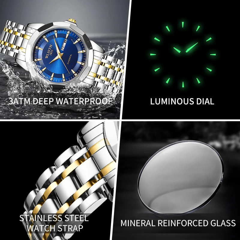 Luxury Men Watch Waterproof Luminous Sports Men Watch Stainless Steel Top Quailty Wristwatch Quartz Clock Business Men's Watches