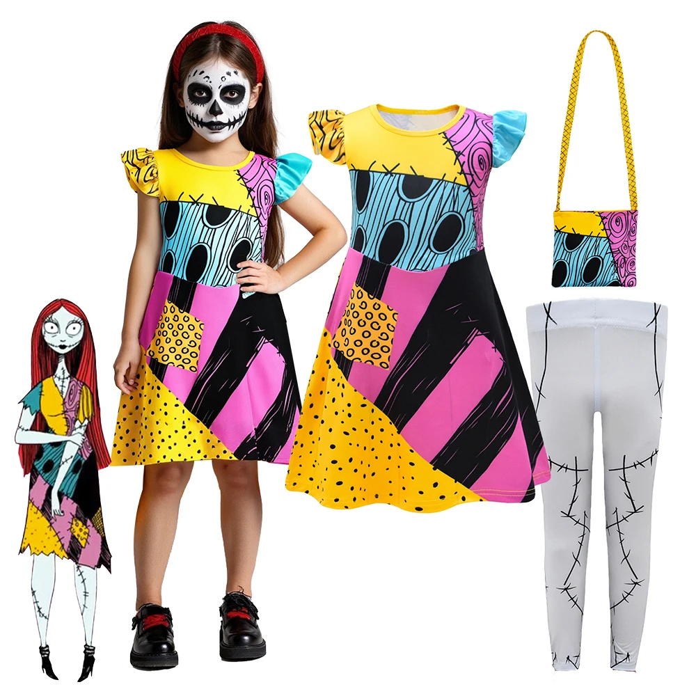 

The Nightmare Before Christmas Sally Cosplay Dress Pants Bags Halloween Masquerade Stage Performance Animated Role Play Costumes