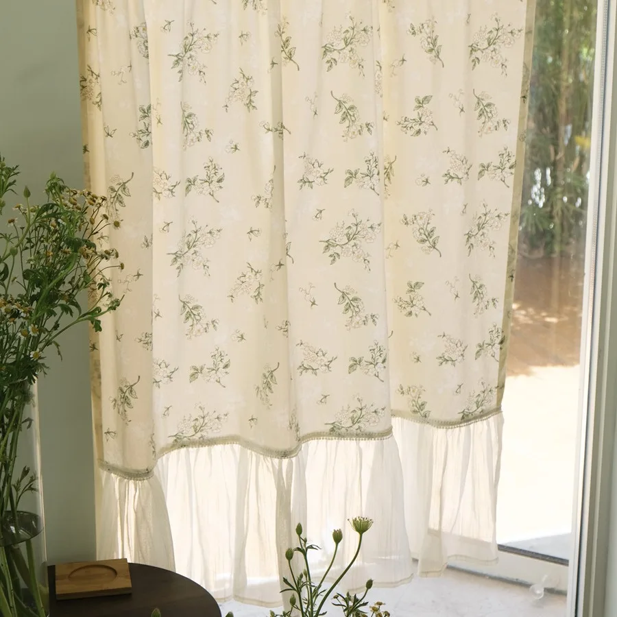 

Chiffon Ruffled Blackout Fabric Curtain for Bedroom Living Room Small Window Cotton Vintage Short Curtains Rod Pocket Cafe Decor