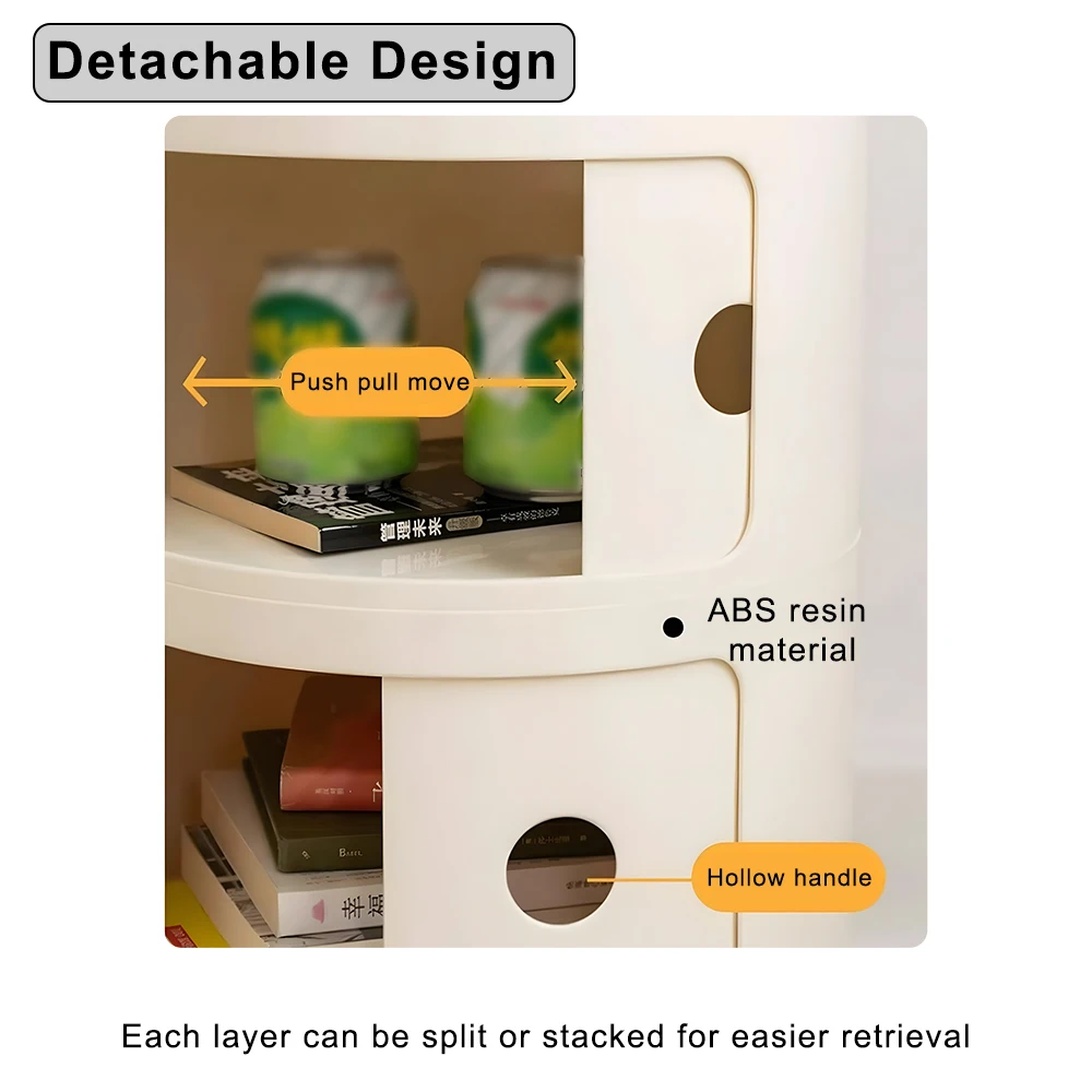 2 Layer Nordic Round Bedside Cabinet Storage Locker Unit Drawer-Type Organizer For Living Room