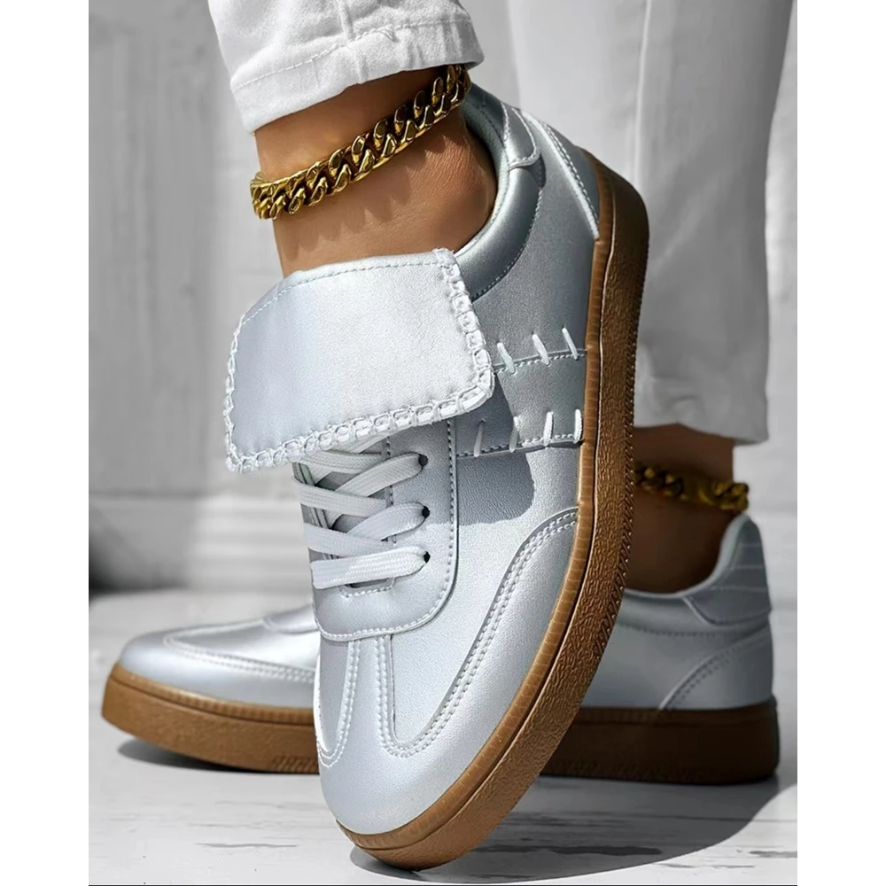 

Women Colorblock Round Toe Lace-up Casual Sneakers Spring Autumn Round Toe Going Out Sports Casual Flats Shoes