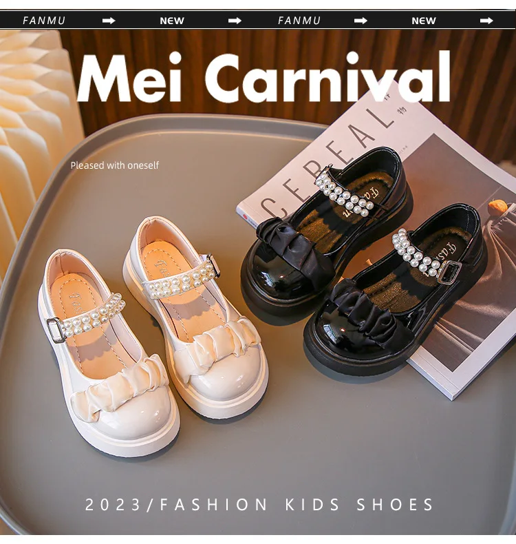 Mocassins Fille Ornés De Perles - Cuir Verni Sans Lacets, Tailles 22 à 36, Noir Ou Beige