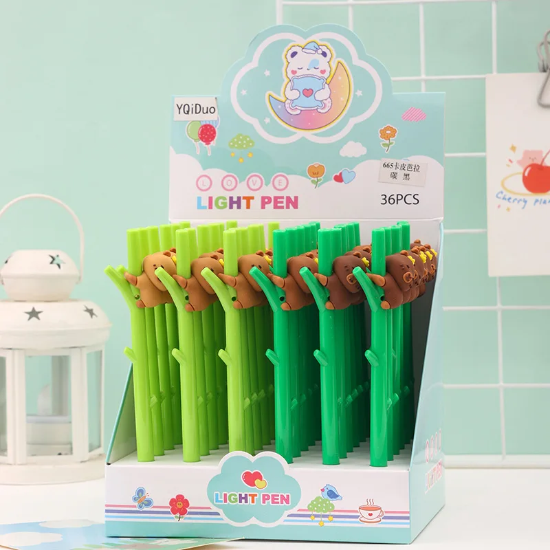 

36 Pcs with box New Cute Capybara Neutral Pen Set with Storage Box Soft Glue Cartoon Form, Black Writing Signature Pens