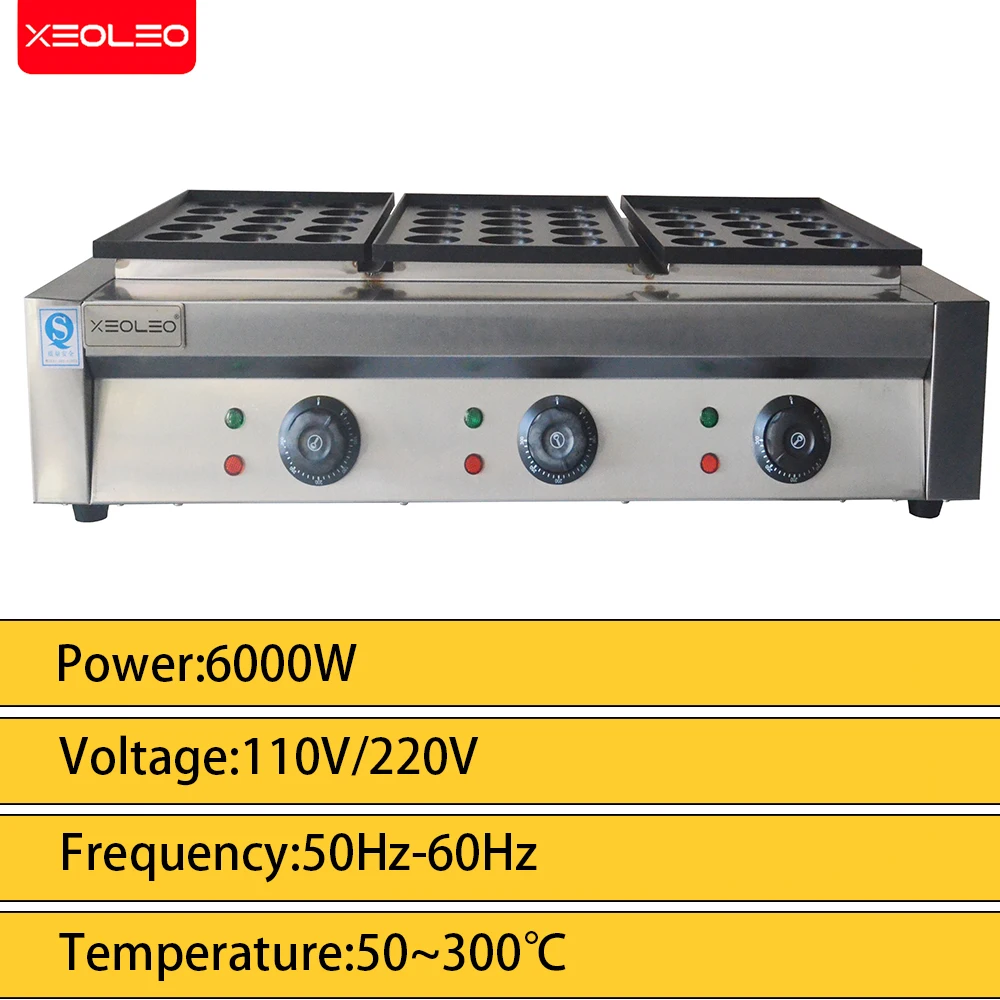 XEOLEO Commercial 54 Holes Fish Ball Baking Machine 6000W Takoyaki  Maker Octopus Fish Ball Machine Non-Stick Coating