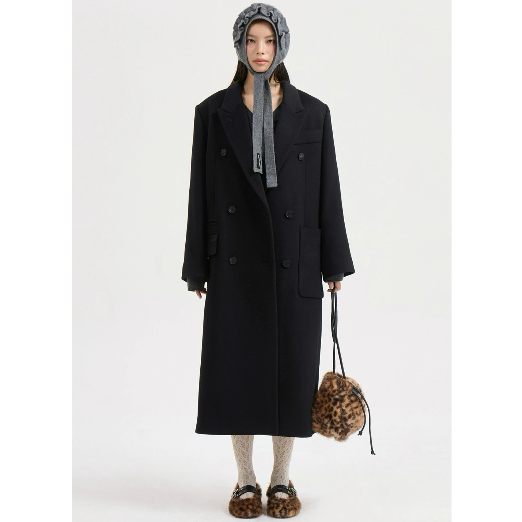 

Lemon Cheese LUC25 Зимнее модное шерстяное пальто Длинное двубортное пальто с воротником-стойкой Верхняя одежда Camere Прямого кроя