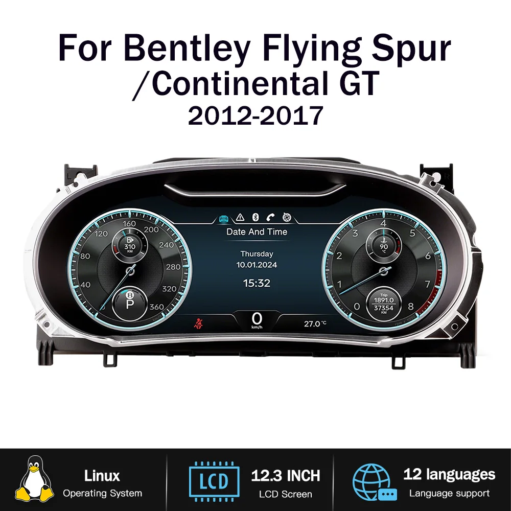 Digital Instrument Cluster for Bentley Flying Spur Continental GT 2012-2017 CarPlay Speedometer,Dashboard,Gauge, 12.3'' Full LCD