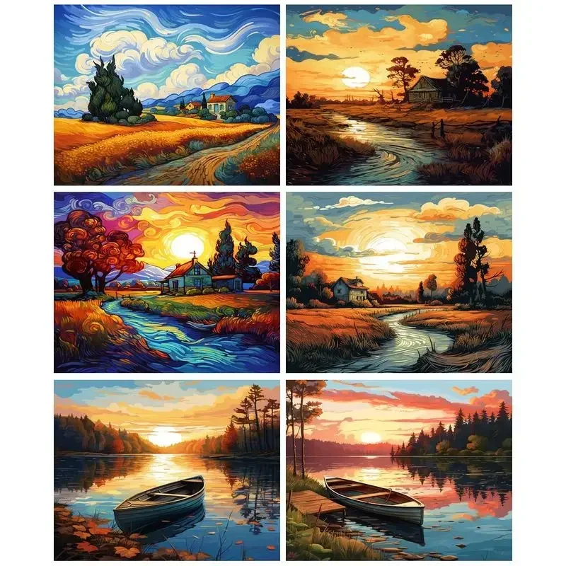 

598941 Frame DIY Painting By Numbers Nature Landscape Oil Paint By Numbers Kits For Adults Home Decor Drawing Wall Decor