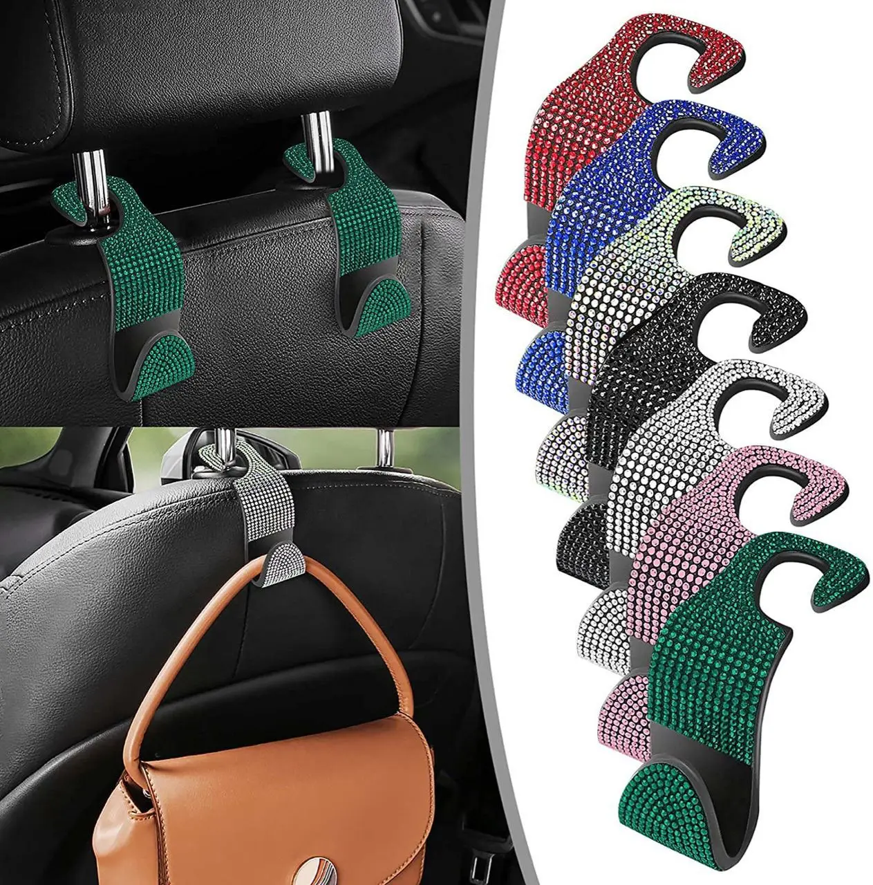 Car Headrest Hook Organizer Rhinestone Universal Auto Seat Back Storage Hooks Bracket Holder Car Interior Accessories