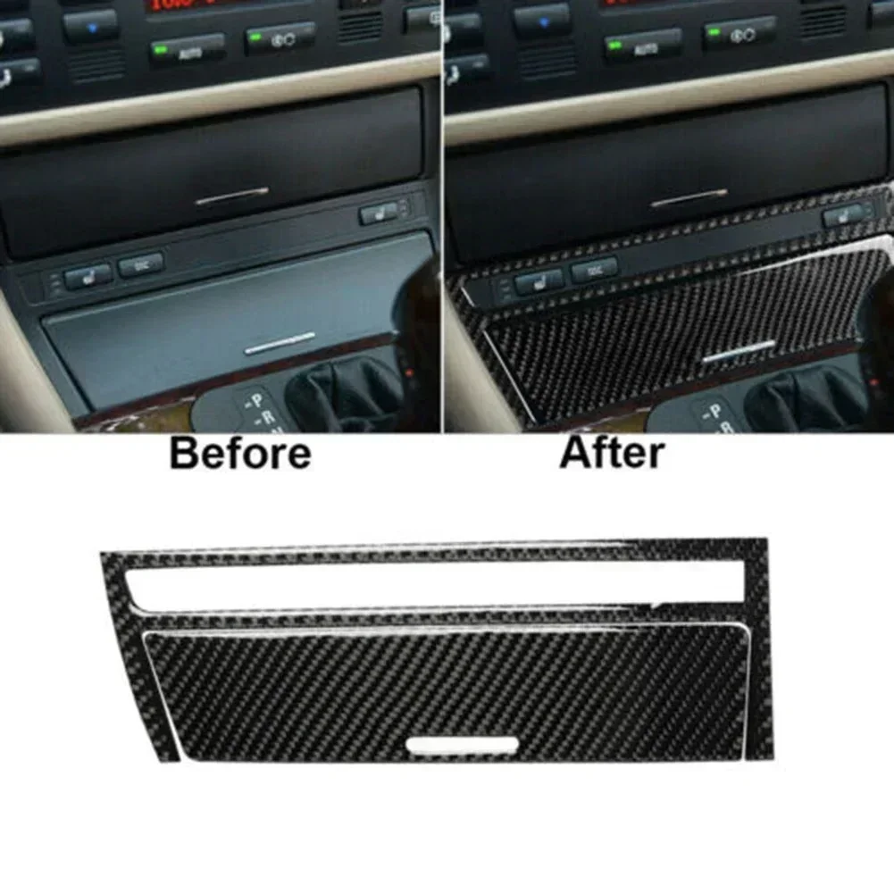 2PCS Car Central Cover Decoration Strip Trims For BMW 3 Series E46 1998-2005 243x68 Mm Carbon Fiber Interior Decoration Black
