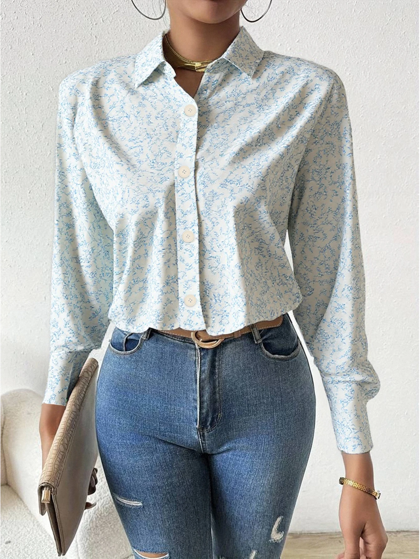 

Женская рубашка с длинным рукавом с цветочным принтом, осень-зима, повседневная рубашка с лацканами на пуговицах и полным принтом
