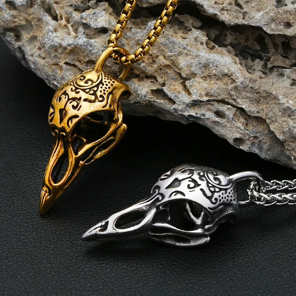 خمر الغراب الجمجمة قلادة قلادة 316L الفولاذ المقاوم للصدأ القوطية القلائد للرجال ارتداء اليومي مجوهرات الحفلات هدايا بالجملة
