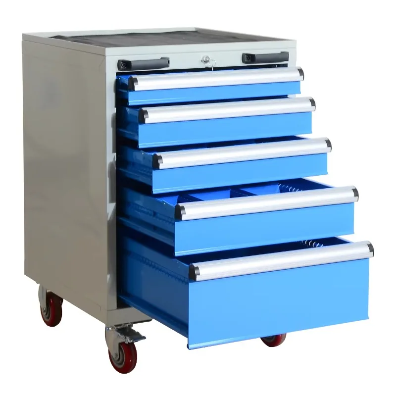 Heavy Duty 5-Drawer Mobile Steel Metal Tool Box Modern Industrial Design with Wheels for Workshop & Warehouse OEM Customizable