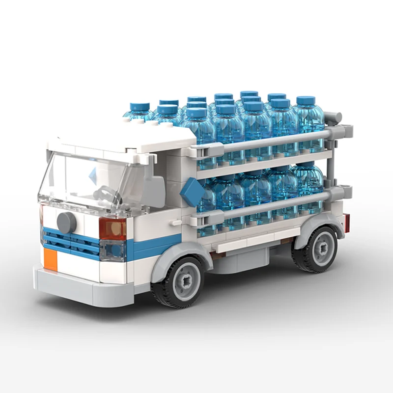 

City Car Model MOC Building Bricks Water Delivery Truck Modular Technology Children Holiday Gifts Assemble Toys Suit
