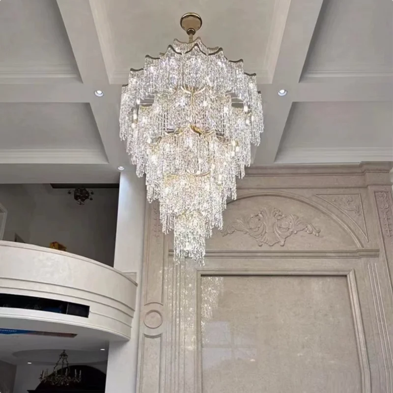 Duplex crystal chandelier Living room Main lighting Villa Lobby Hotel Decorative light Staircase Crystal Fixture