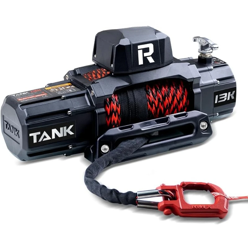 New Waterproof Electric Synthetic Rope Winch 12V with Hawse Fairlead,2 in 1 infrared remote control, wired control