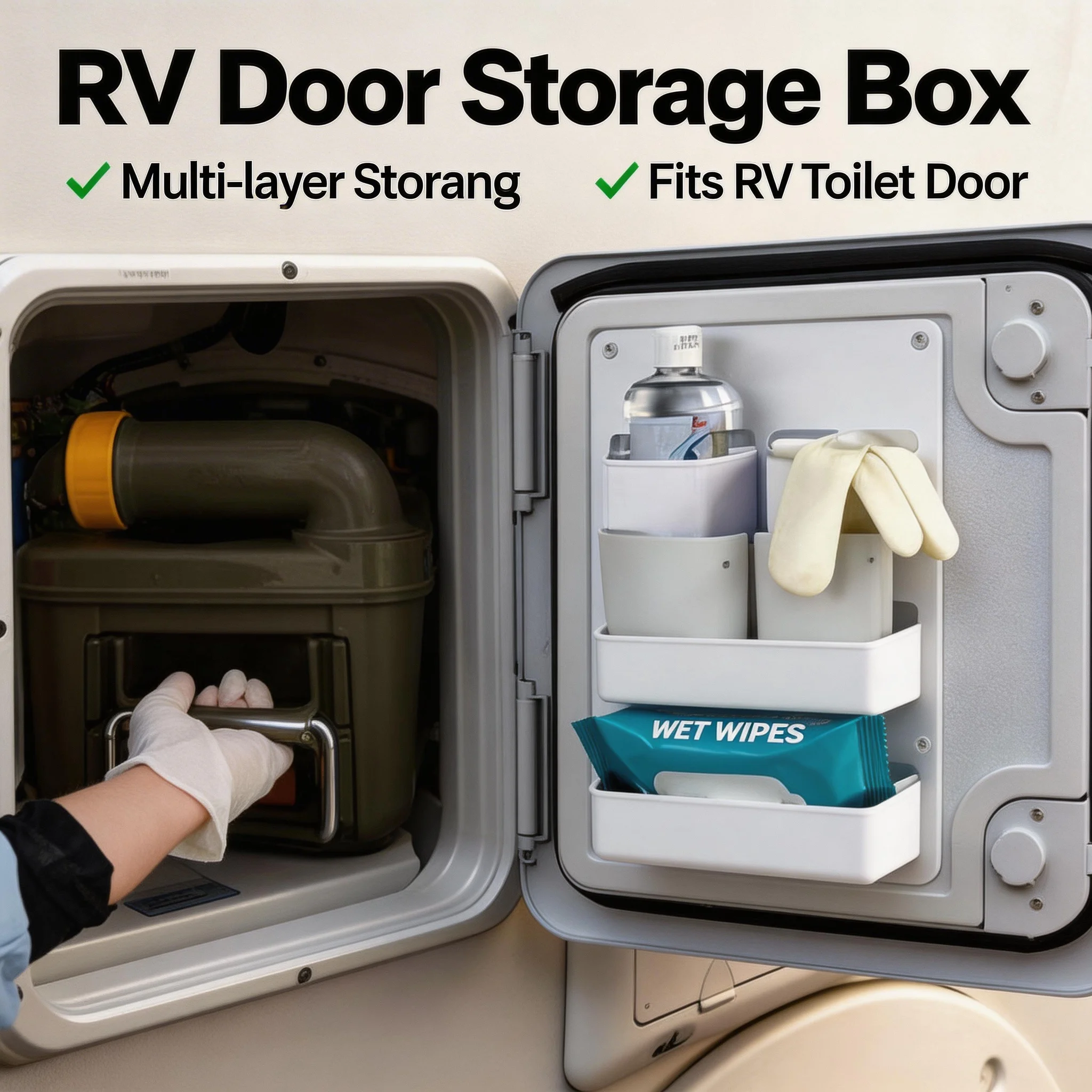 

Motorhome Caravan Toilet Compartment Door Storage Pocket Shelf Box Van Camper Organizer No Drill Easy Install Car Accessories