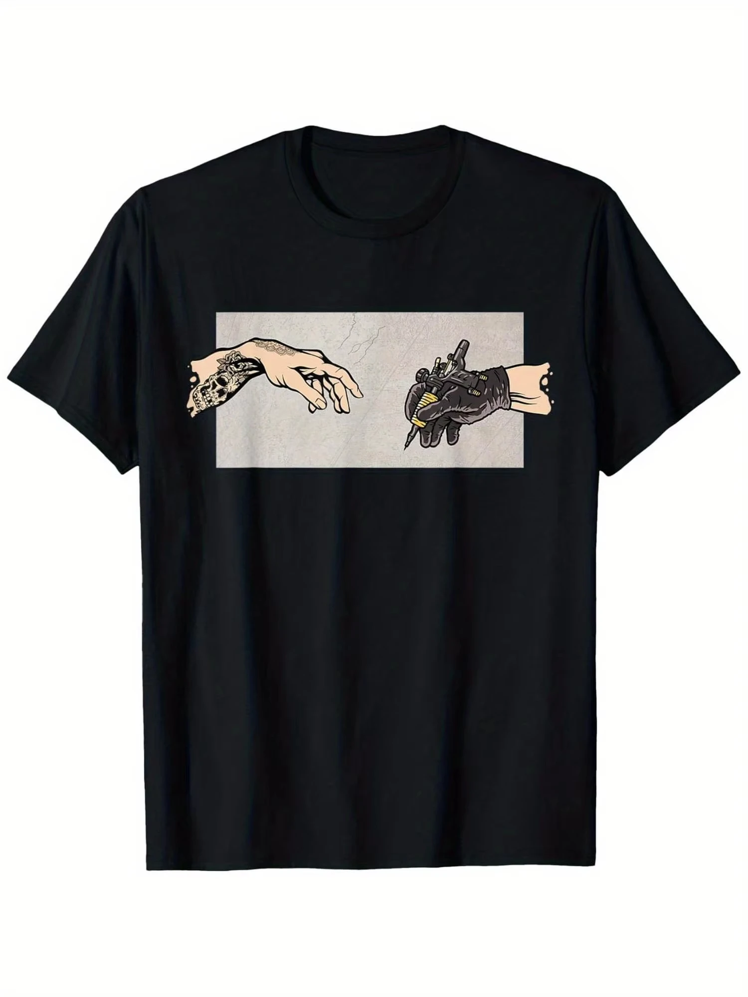Men Black Graphic T-Shirt - Tattoo Artist Design with Hands Bird Everyday Special Occasion Tee Machine Washable Casual Shirt