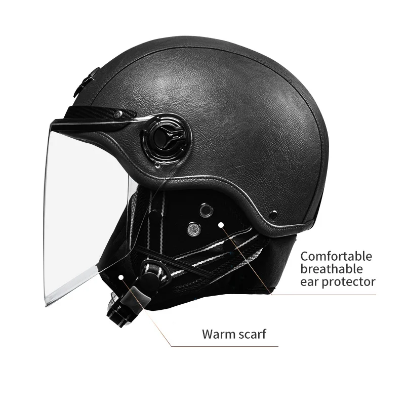 AD Retro Motorcycle Half Helmet For Man Vintage HD Lenses Leather MOTO Helmets Seasons Motorbike Certified Safety Cap Unisex