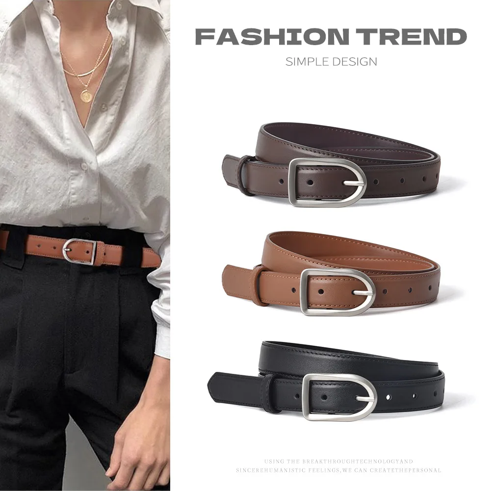 Needle buckle cowhide belt, women's versatile decorative business belt, women's high-end denim belt, fashionable cross-border
