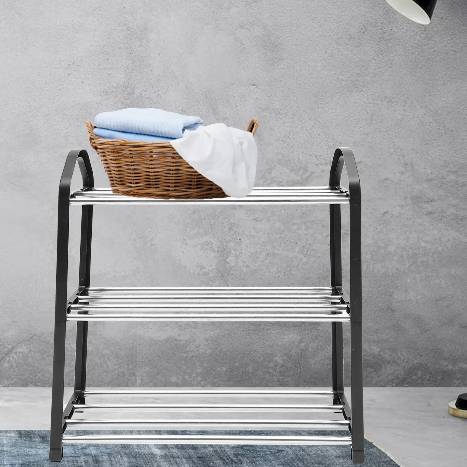 

Multi-Functional 3-Tier Shoe Rack Heavy-Duty Plastic Metal Construction Large Capacity Stackable Shoe Organizer Modern Simple